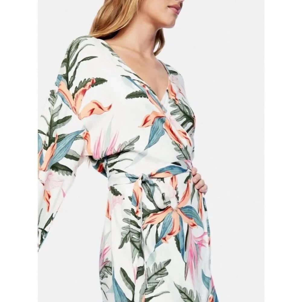 0045 Hurley White Floral Mini Dress with Coral and Green Print